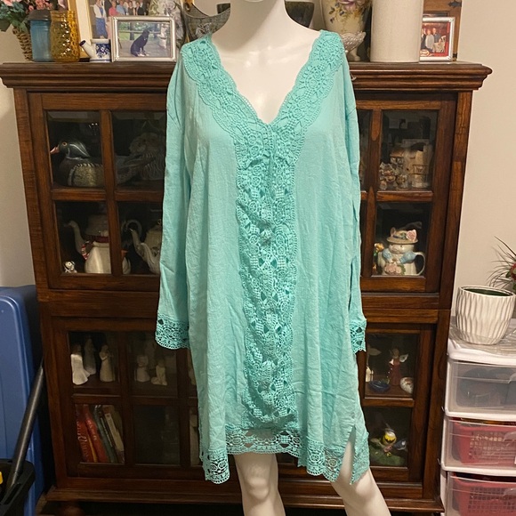 Isaac Mizrahi Turquoise Lace Cover-Up - Picture 1 of 5